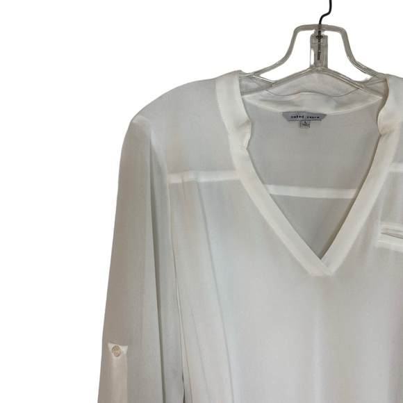 Naked Zebra White Mini Long Roll Tab Sleeve Dress Women Size L - Picture 3 of 7